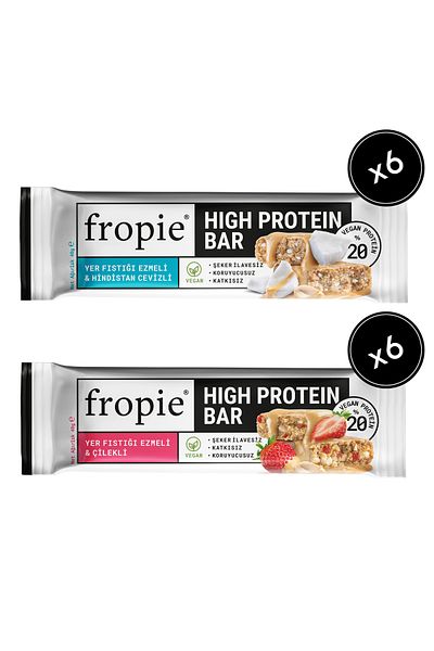 FROPİE Fropie Vegan High Protein Bar Set of 12 - Peanut Butter & Strawberry & Coconut