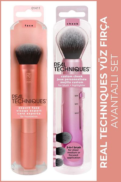 Real Techniques Expert Yüz Makyaj Fırçası/ Custom Cheek Fırça(2'li Avantajlı Set)