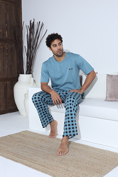 BEYAZTOPTAN Якісний та зручний піжамний комплект з коротким рукавом та застібкою спереду