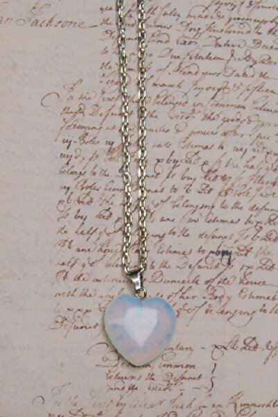 Rua Jewelry Ay Taşı Doğal Taş Kalp Kesim Kolye Gümüş Kaplama Klasik Zincir 2X2