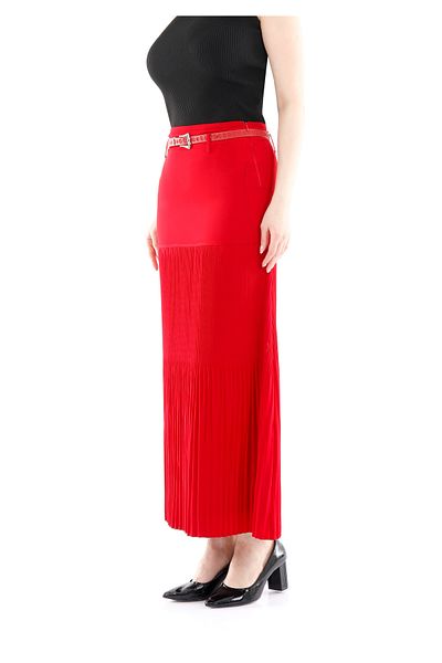 Guzella Maxi Length Belted Thin Crimean Pleated Skirt