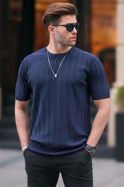 Madmext Tricou albastru bleumarin pentru bărbați 5684