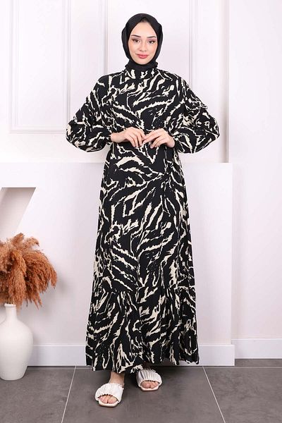 İmajButik Φόρεμα Viscon με κρεμ μοτίβο φούστα