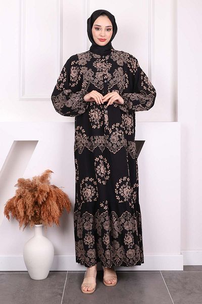 İmajButik Φόρεμα Viscon με μοτίβο μαύρου βιζόν