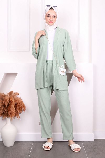 İmajButik Mint Green Wrap Kimono Pants Set
