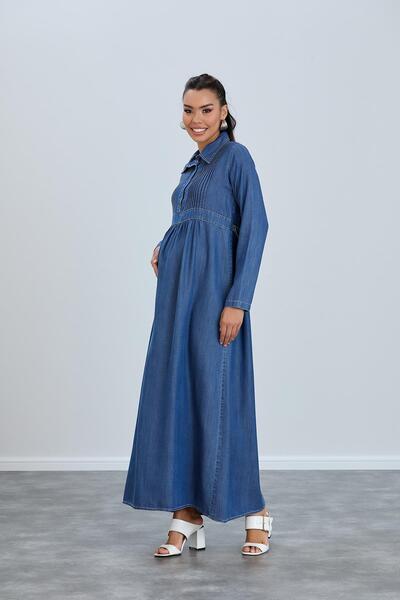 Işşıl IŞŞIL 446-Nervürlü Yaka Emzirme Detay Liyosel Hamile Elbise