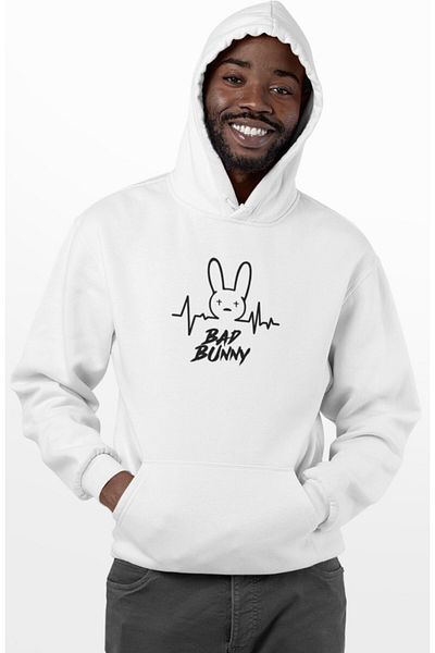 Fuddy Moda Φούτερ με κουκούλα με στάμπα Bad Bunny Back, Unisex Rapper Hoodie
