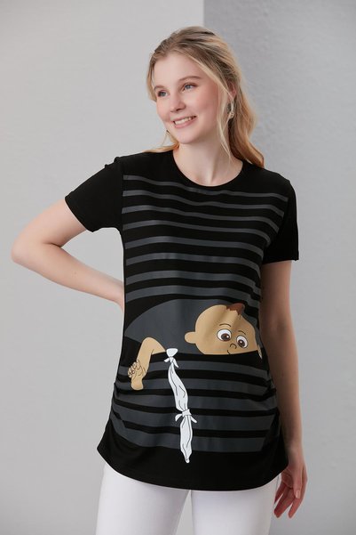 Işşıl 4505-kurnaz Kaçış Viskon Hamile Kısa Kol T-shirt