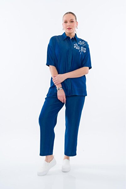 SEDNA Nakışlı Denim Büyük Beden Gömlek 3010