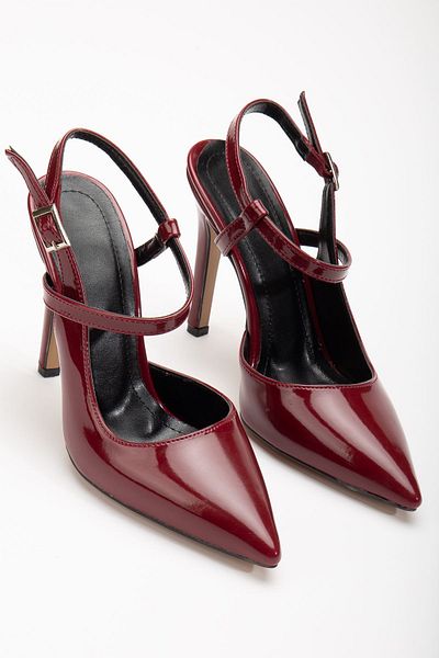 Hayalimdeki Ayakkabı Claret Red Patent Leather Nely Pointed Women's Heeled Shoes