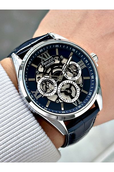 Ferrucci Functions Active Navy Color 3 Atm Waterproof Leather Cord Men's Wrist Watch