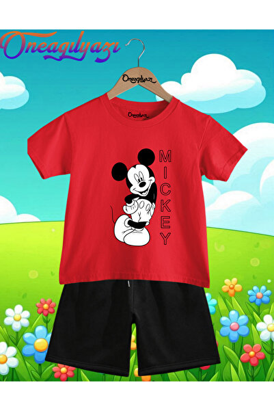 oneagılyazı OFF-W Tom Štampano Oversize kroj Dječje šortseve T-shirt setovi