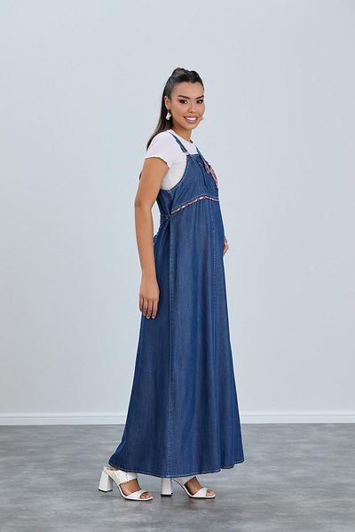 Işşıl 443-rochie maxi de grădinar de maternitate din lyocell cu aplicații în carouri