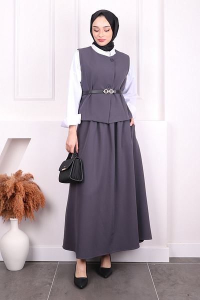 İmajButik Smoked Waist Belt Vest Skirt Suit