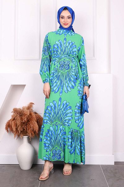 İmajButik Φούστα με πράσινο σχέδιο Layered Viscon φόρεμα