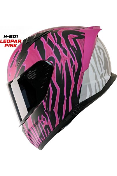 MTS M-801 Kapalı Kask Güneş Vizörlü Leopar Pink