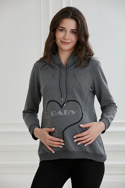 Işşıl 8626-Stoned Print Breastfeeding Detail Maternity Sweatshirt