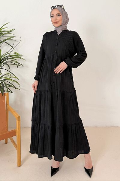Bestenur Selur V Neck φόρεμα 1360 - Μαύρο