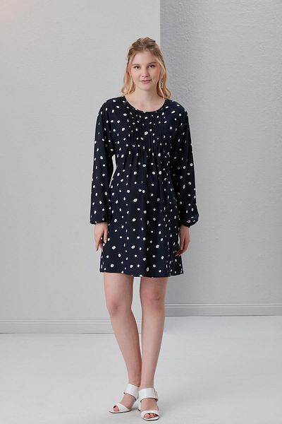 Işşıl 4501-nervoured Collar Viscose Dotted Maternity Tunic