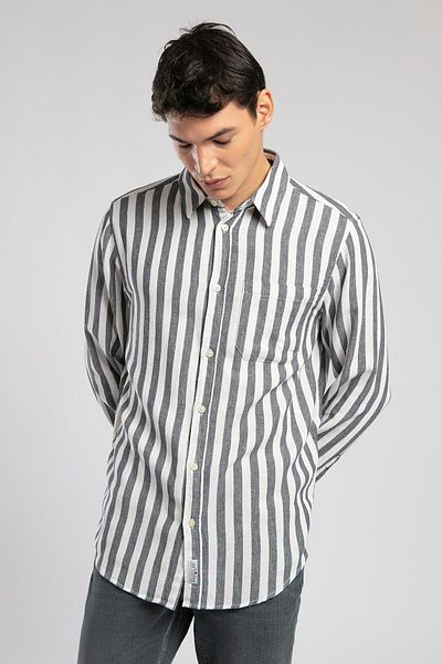 Lee Cooper Cızjo Men's Sleeve Woven Shirt Ecru-Navy Blue