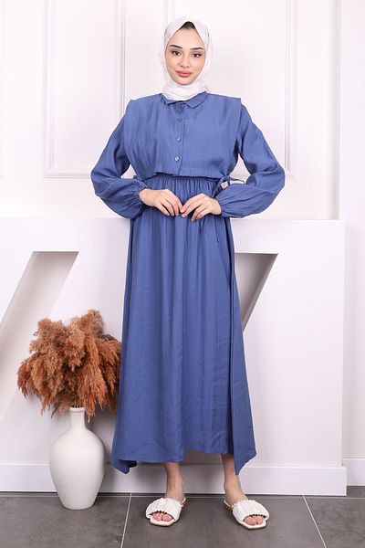 İmajButik Σετ Συνδυασμός Φόρεμα Γιλέκο Indigo