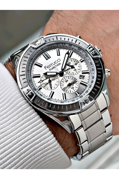 Ferrucci Function Fonksiyonlu Erkek Kol Saati 3 Atm Su Geçirmez Gümüş Renk Çelik Kordon