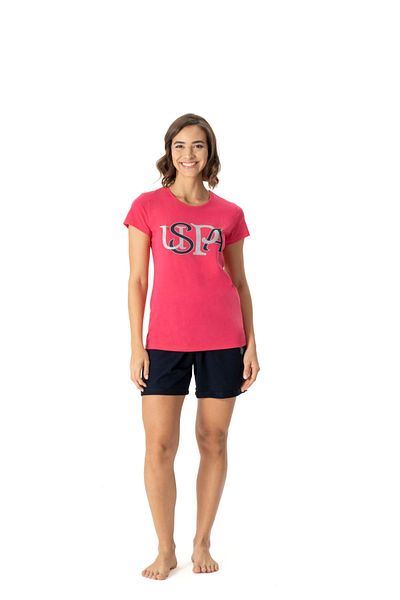 U.S. Polo Assn. U.S. Polo Assn. 16995 Set de pantaloni scurți tricou cu mânecă scurtă pentru femei fucsia
