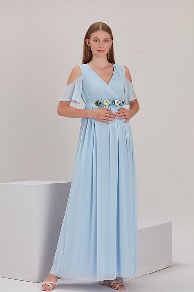 Işşıl 2919-παιώνια Ζώνη Baby Shower Φόρεμα σιφόν