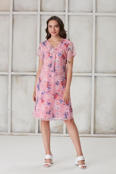 Işşıl IŞIL 4487-Μίνι φόρεμα εγκυμοσύνης με πλισέ γιακά λευκό τριαντάφυλλο κον...