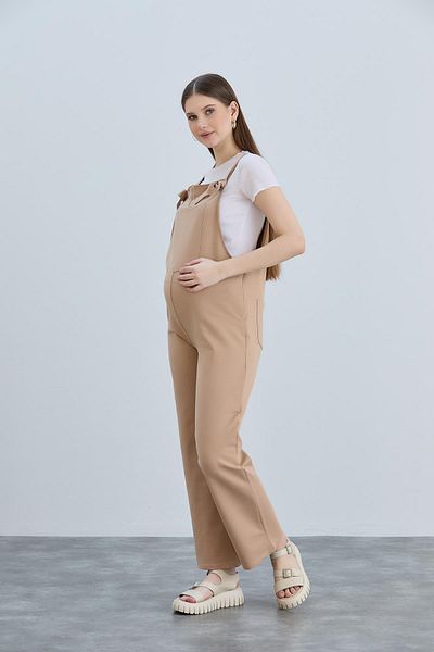 Işşıl IŞIL 4493-Binding Strap Non-Knee Combed Cotton Pregnant Gardener-Jumpsuit