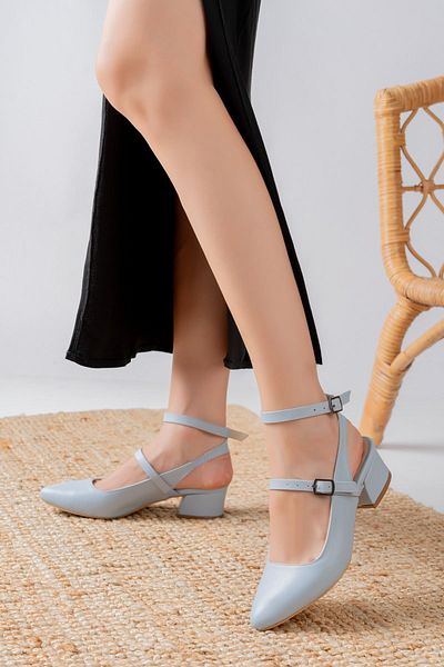 Hayalimdeki Ayakkabı Pantofi de damă cu toc mic Nita Baby Blue Skin