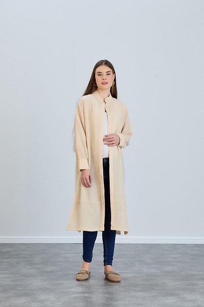 Işşıl IŞIL 8342-Foam Fabric Belt Tied Maternity Clothes-Out Tunic