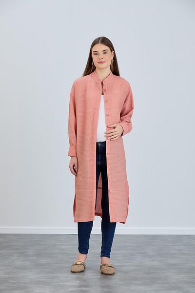 Işşıl IŞIL 8342-Foam Fabric Belt Tied Maternity Clothes-Out Tunic
