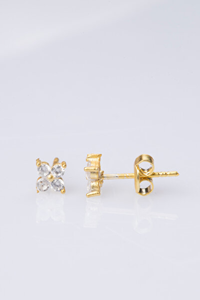 Elika Silver 925 Ayar Gümüş Minimal Gold Çiçek Küpe ELKMD50205A