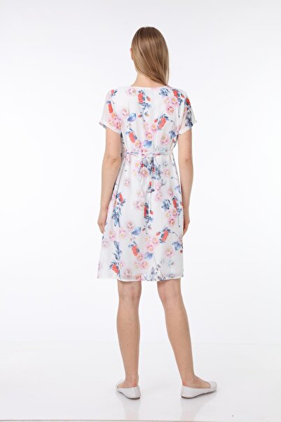 Işşıl Μίνι φόρεμα εγκυμοσύνης με κοντό μανίκι λευκό τριαντάφυλλο με γιακά 4487