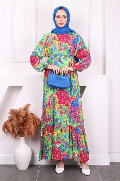 İmajButik Φούστα με πράσινο σχέδιο Layered Viscon φόρεμα