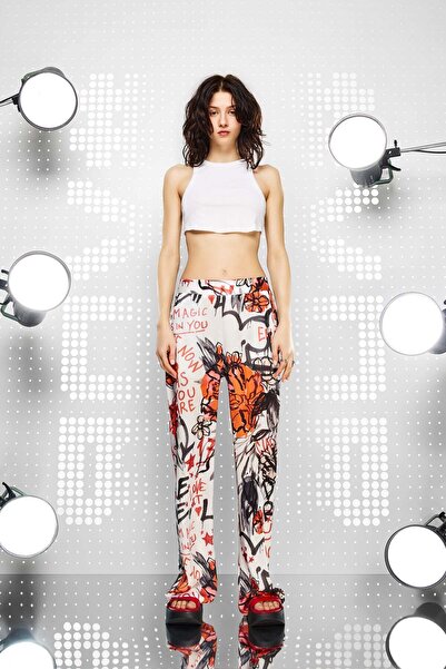 VDR Women's Ecru Red Trousers 15359