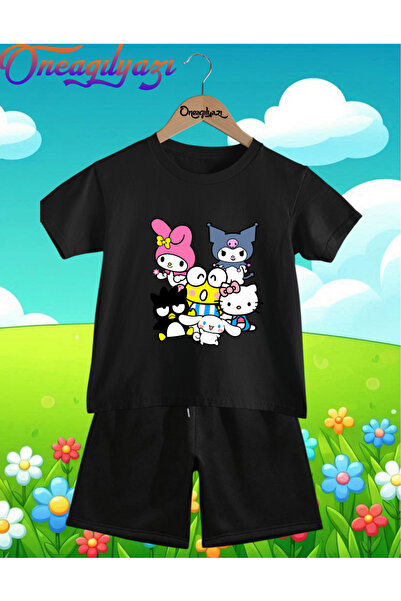 oneagılyazı Kuromi Štampano Oversize kroj Dječje šortseve T-shirt set