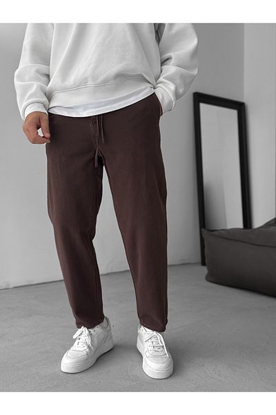 BYBASICMAN Brown Textured Basic Cotton Trousers Res-1077