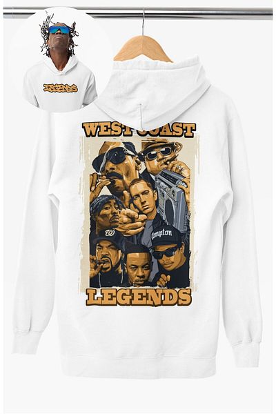 Fuddy Moda Oversize Legends Westcoast Rapper Back Printed Hooded Sweatshirt, Unisex Rap Music Themed Hoodie