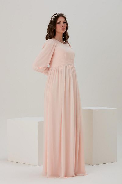 Işşıl A036-Pleated Belt Maternity Chiffon Evening Dress
