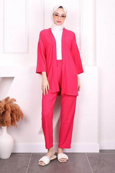 İmajButik Σετ παντελόνι φούξια τυλιγμένο κιμονό