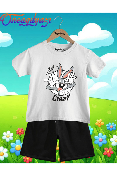 oneagılyazı Ludi Bugs Bunny Štampano Oversize kroj Dječje šortsevi T-shirt se...
