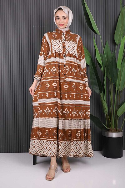 İmajButik Φόρεμα Viscon με μισό κουμπί με μαύρισμα σχέδιο