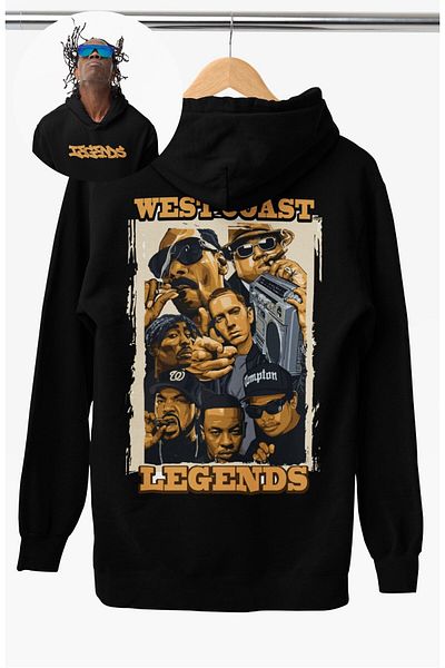 Fuddy Moda Суитшърт с качулка Oversize Legends Westcoast Rapper Print Back, унисекс суитшърт с рап музикална тематика