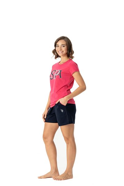 U.S. Polo Assn. U.S. Polo Assn. 16995 Set de pantaloni scurți tricou cu mânecă scurtă pentru femei fucsia