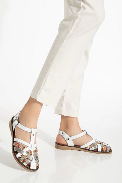 No8 Home 205-02 White Garni Orthopedic Genuine Leather Women's Sandals