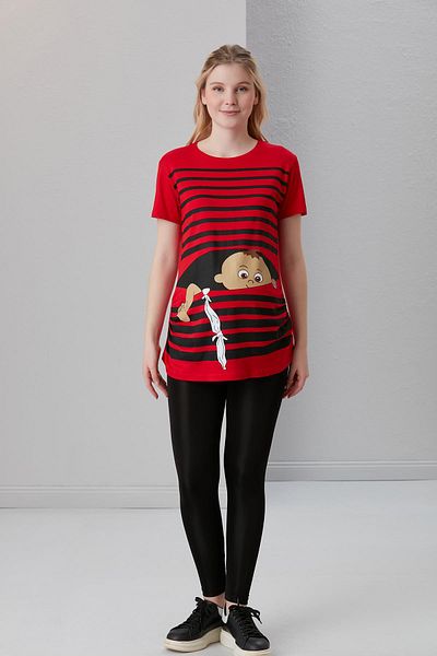 Işşıl 4505-Crafty Escape Viscose Maternity Short Sleeve T-shirt