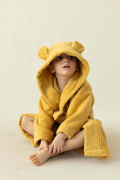 İrya Organic Cotton Children's Bathrobe Tiny Bear Mustard