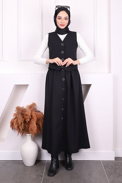 İmajButik Κοστούμι μαύρο γιλέκο φούστα